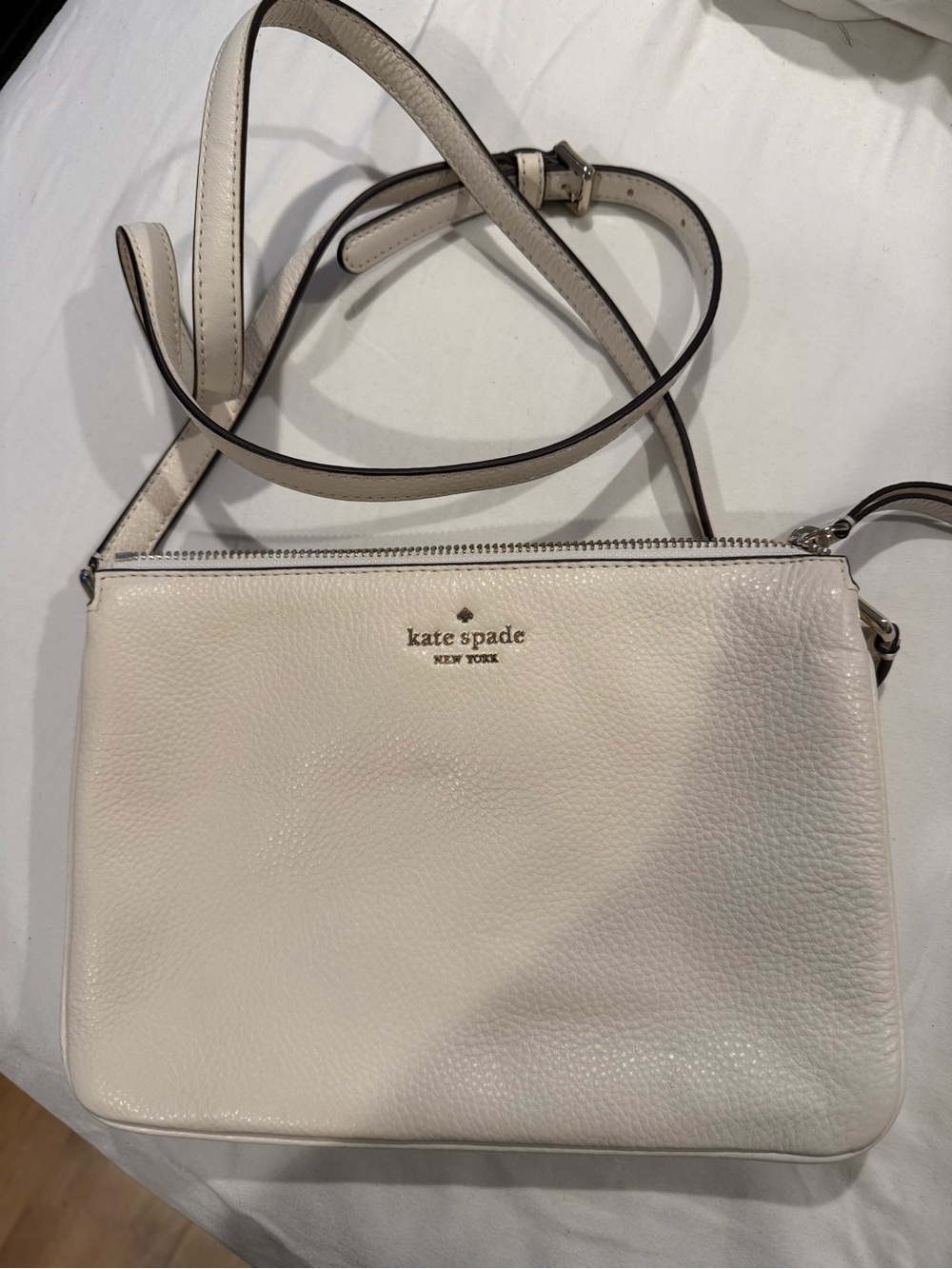kate spade Cream Pebbled Leather Crossbody with Adjustable Strap
